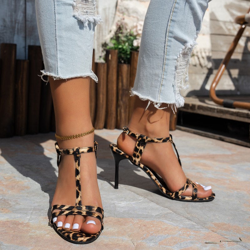 Size 36-43 new summer women's open toe sexy leopard cross narrow band high heels party women sandals sandalias mujer Size 36-43 new summer women's open toe sexy leopard cross narrow band high heels party women sandals sandalias mujer