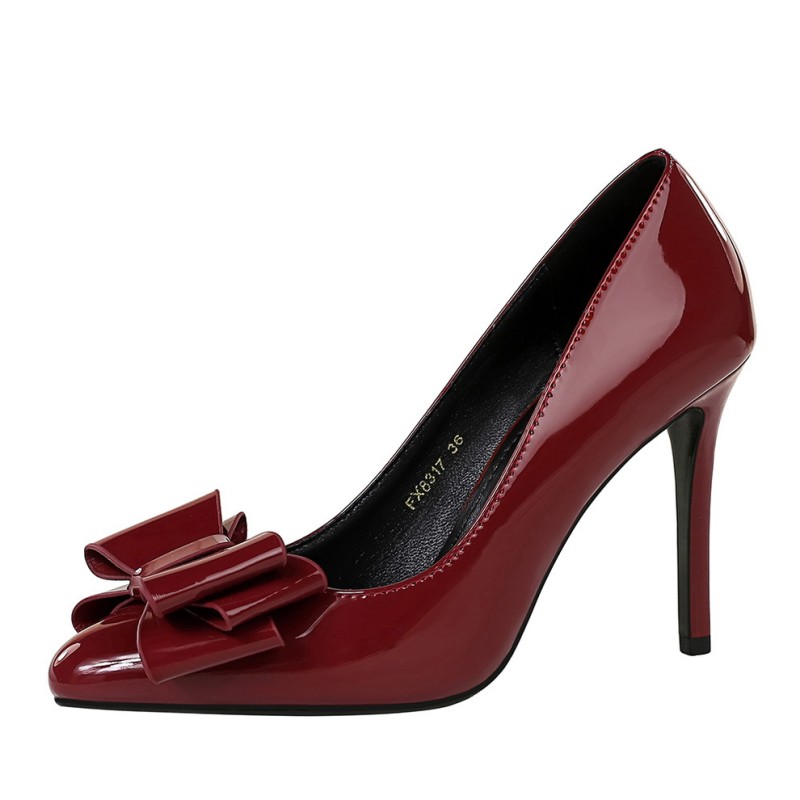 BIGTREE Shoes Bowknot Women Pumps Patent leather High Heels 10 CM Stilettos Fashion wedding shoes Women Heels Large size 42 43