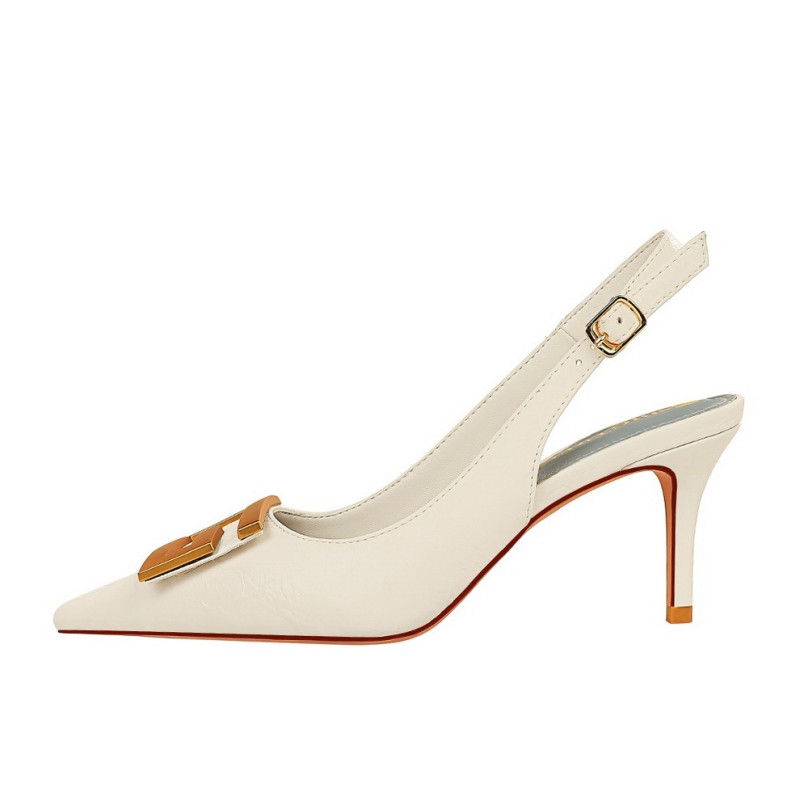 Metal Square Buckle Thin Heel Party Shoes Black Green White Woman Pointed Toe Hollow Back Strap Pumps Middle Heel Sandals Metal Square Buckle Thin Heel Party Shoes Black Green White Woman Pointed Toe Hollow Back Strap Pumps Middle Heel Sandals