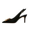 Metal Square Buckle Thin Heel Party Shoes Black Green White Woman Pointed Toe Hollow Back Strap Pumps Middle Heel Sandals Metal Square Buckle Thin Heel Party Shoes Black Green White Woman Pointed Toe Hollow Back Strap Pumps Middle Heel Sandals