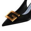 Metal Square Buckle Thin Heel Party Shoes Black Green White Woman Pointed Toe Hollow Back Strap Pumps Middle Heel Sandals Metal Square Buckle Thin Heel Party Shoes Black Green White Woman Pointed Toe Hollow Back Strap Pumps Middle Heel Sandals