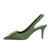 Metal Square Buckle Thin Heel Party Shoes Black Green White Woman Pointed Toe Hollow Back Strap Pumps Middle Heel Sandals Metal Square Buckle Thin Heel Party Shoes Black Green White Woman Pointed Toe Hollow Back Strap Pumps Middle Heel Sandals