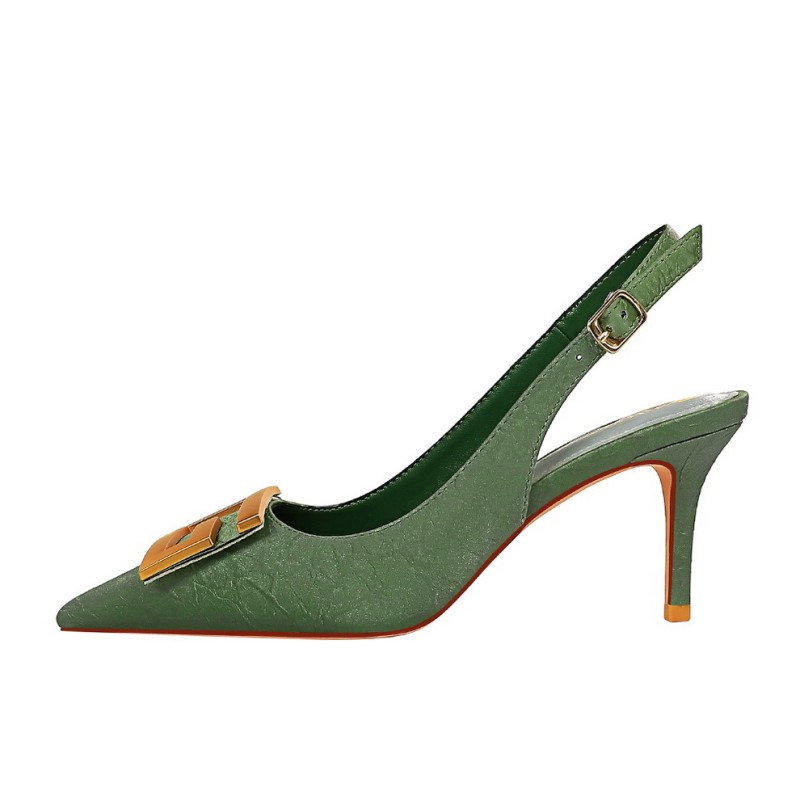 Metal Square Buckle Thin Heel Party Shoes Black Green White Woman Pointed Toe Hollow Back Strap Pumps Middle Heel Sandals Metal Square Buckle Thin Heel Party Shoes Black Green White Woman Pointed Toe Hollow Back Strap Pumps Middle Heel Sandals