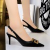 Metal Square Buckle Thin Heel Party Shoes Black Green White Woman Pointed Toe Hollow Back Strap Pumps Middle Heel Sandals Metal Square Buckle Thin Heel Party Shoes Black Green White Woman Pointed Toe Hollow Back Strap Pumps Middle Heel Sandals