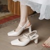 2025 new summer French solid color pointed patent leather mid-heel buckle sandals women's retro stiletto sandals 34--41 size 2025 new summer French solid color pointed patent leather mid-heel buckle sandals women's retro stiletto sandals 34--41 size